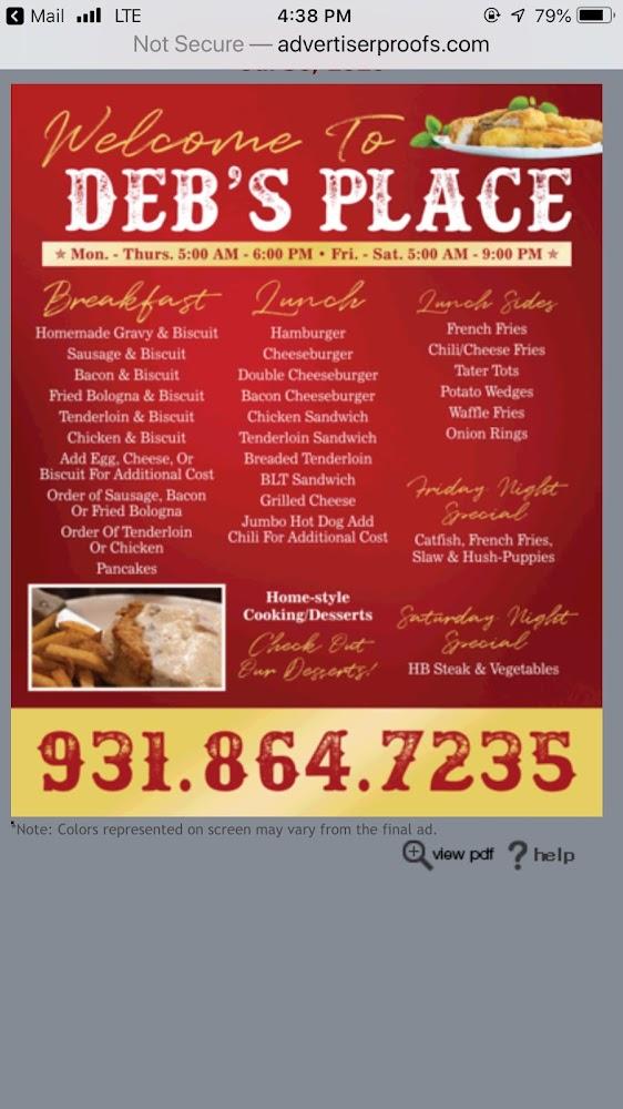 Deb's Place Menu image 1